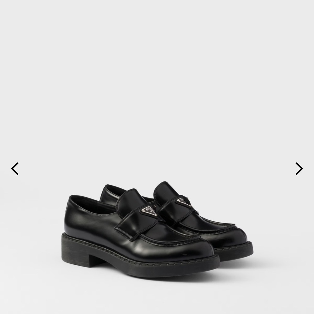 Prada Black Leather Loafers with Silver Hardware